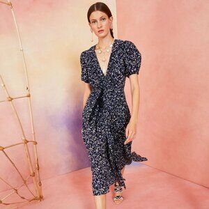ULLA JOHNSON KEMALA WRAP MIDI DRESS